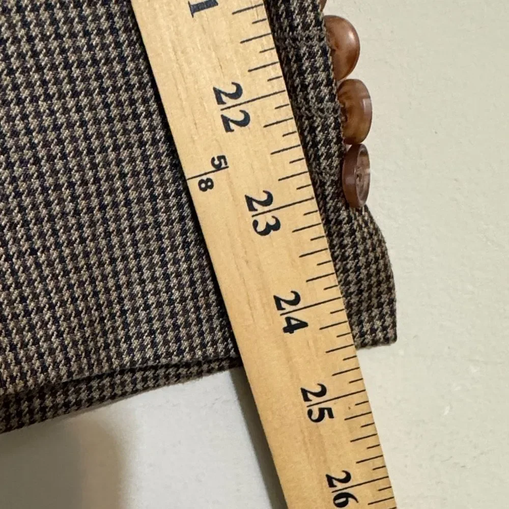 Ralph Lauren Silk Blend Brown Houndstooth Men's Blazer Elbow Patches size 42R